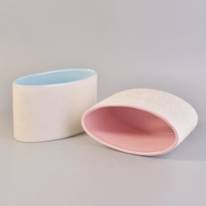 Pērļu punktu glazētas elipses keramikas sojas vaska sveču turētāji