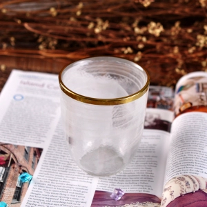 Home decor white cloudy glass candle holder with gold rim