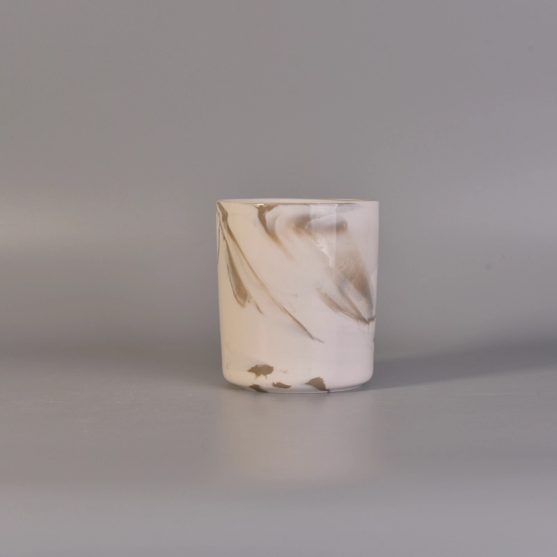 Long cylinder white marble ceramic candle jars hot selling Long cylinder white marble ceramic candle jars hot selling