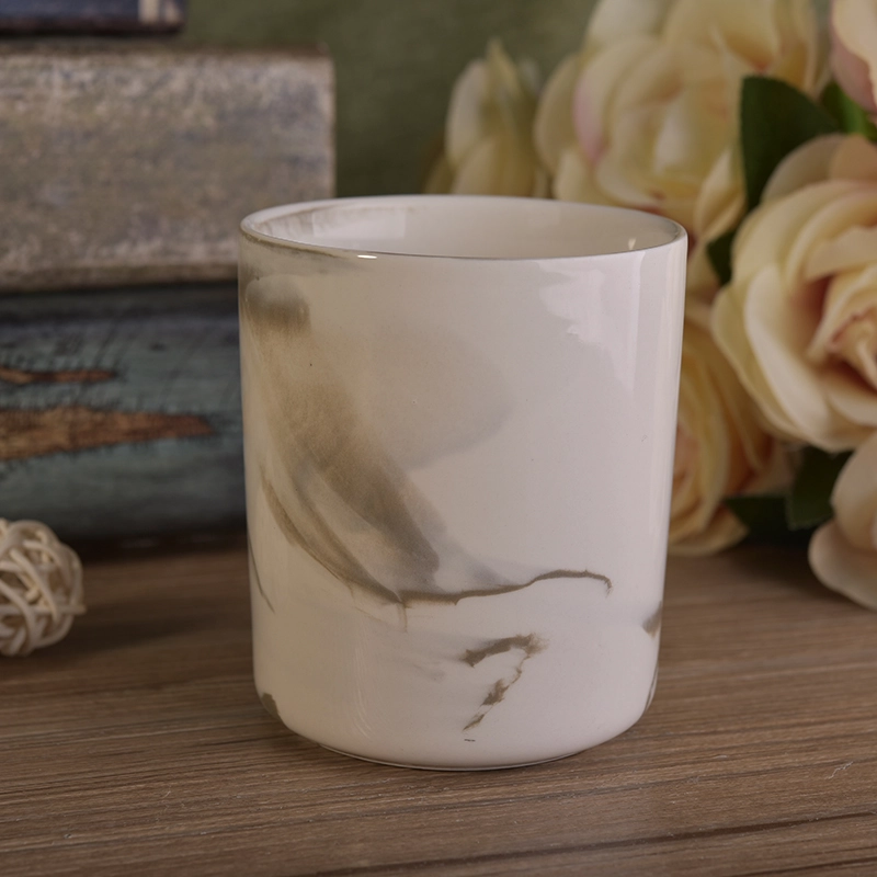 Long cylinder white marble ceramic candle jars hot selling Long cylinder white marble ceramic candle jars hot selling