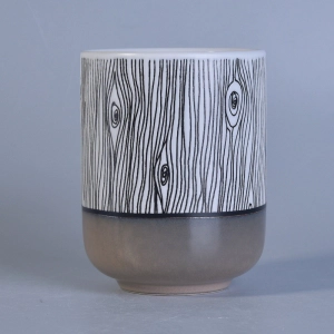 Metal color bottom wood grain glazing ceramic candle jar