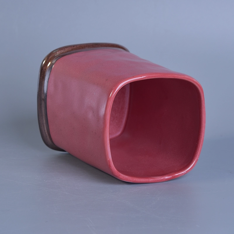 Square Cylinder Pink Glazed Ceramic Candle Holders For Decoration Square Cylinder Pink Glazed Ceramic Candle Holders For Decoration