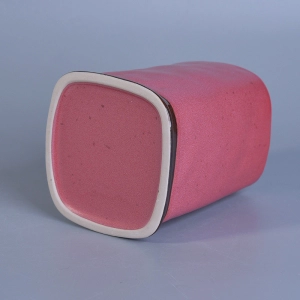 Square Cylinder Pink Glazed Ceramic Candle Holders For Decoration