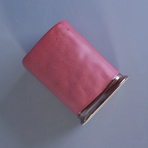 Square Cylinder Pink Glazed Ceramic Candle Holders For Decoration