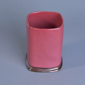Square Cylinder Pink Glazed Ceramic Candle Holders For Decoration