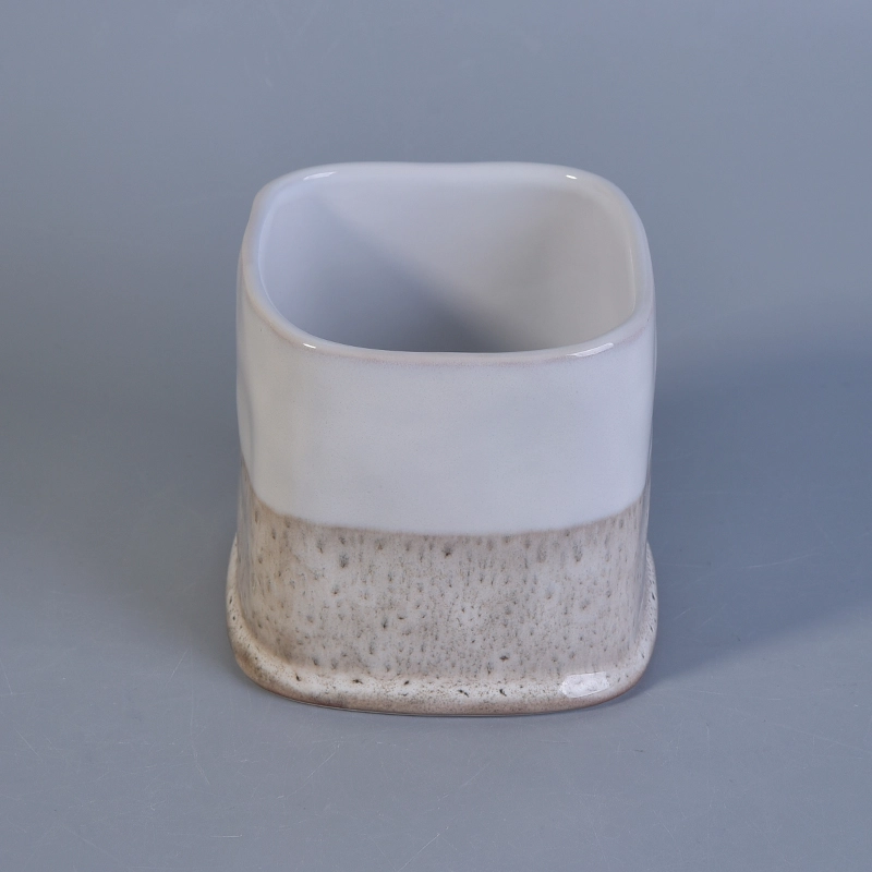 Reactive glaze square ceramic candle vessel Reactive glaze square ceramic candle vessel