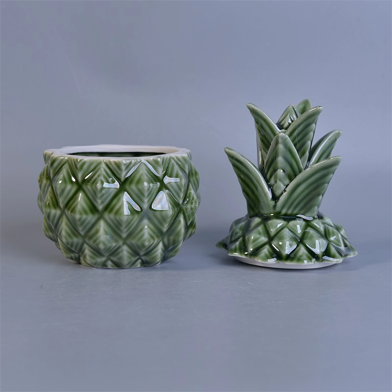 370ml Green Glazed Pineapple Ceramic Candle Holders Sets with Lids 370ml Green Glazed Pineapple Ceramic Candle Holders Sets with Lids
