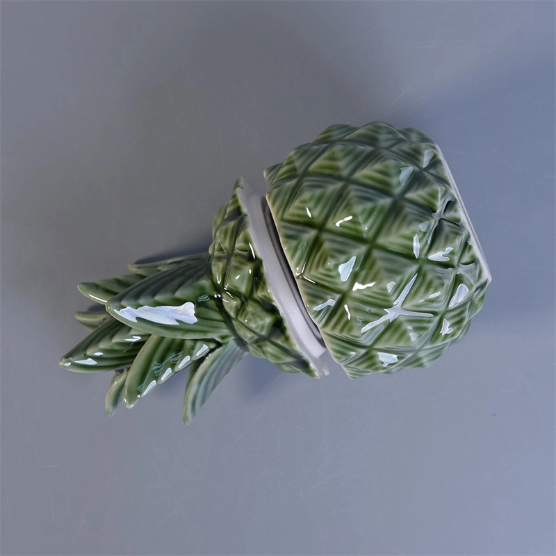 370ml Green Glazed Pineapple Ceramic Candle Holders Sets with Lids 370ml Green Glazed Pineapple Ceramic Candle Holders Sets with Lids