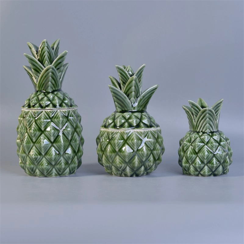370ml Green Glazed Pineapple Ceramic Candle Holders Sets with Lids 370ml Green Glazed Pineapple Ceramic Candle Holders Sets with Lids