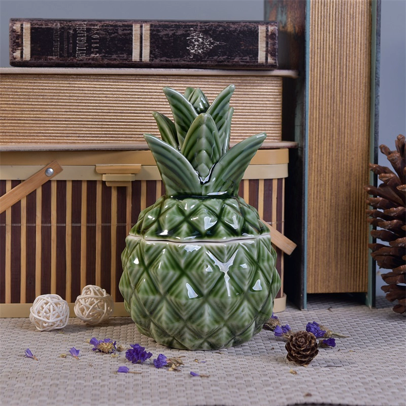 370ml Green Glazed Pineapple Ceramic Candle Holders Sets with Lids 370ml Green Glazed Pineapple Ceramic Candle Holders Sets with Lids