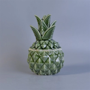 370ml keramiska ljusstakeuppsättningar med grönt glasat ananas med lock