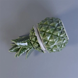 370ml keramiska ljusstakeuppsättningar med grönt glasat ananas med lock
