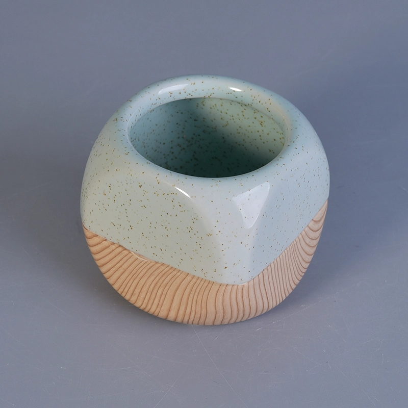 ceramic candle jar with wooden base