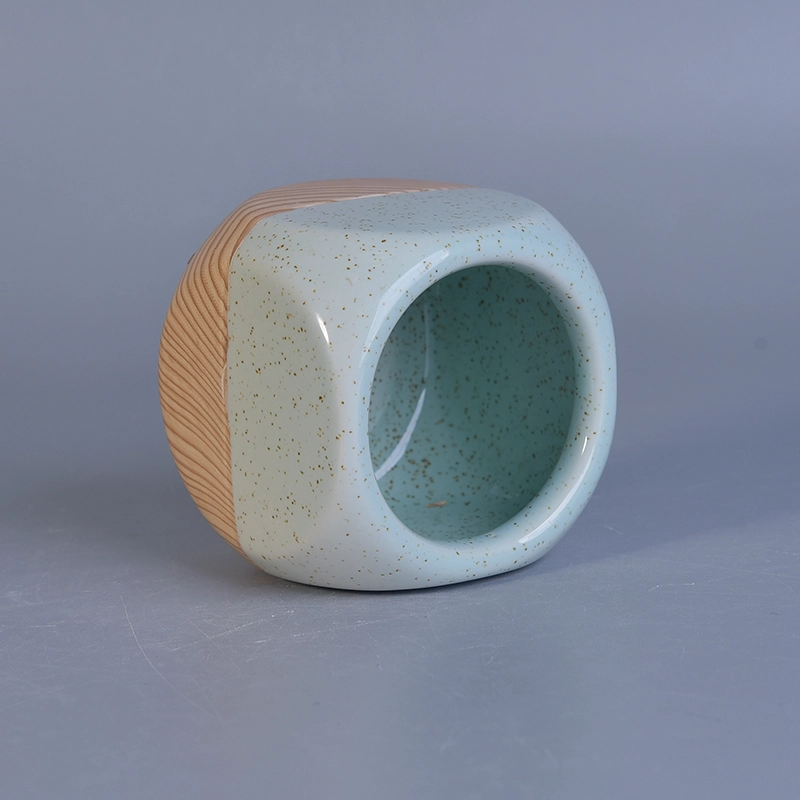 ceramic candle jar with wooden base