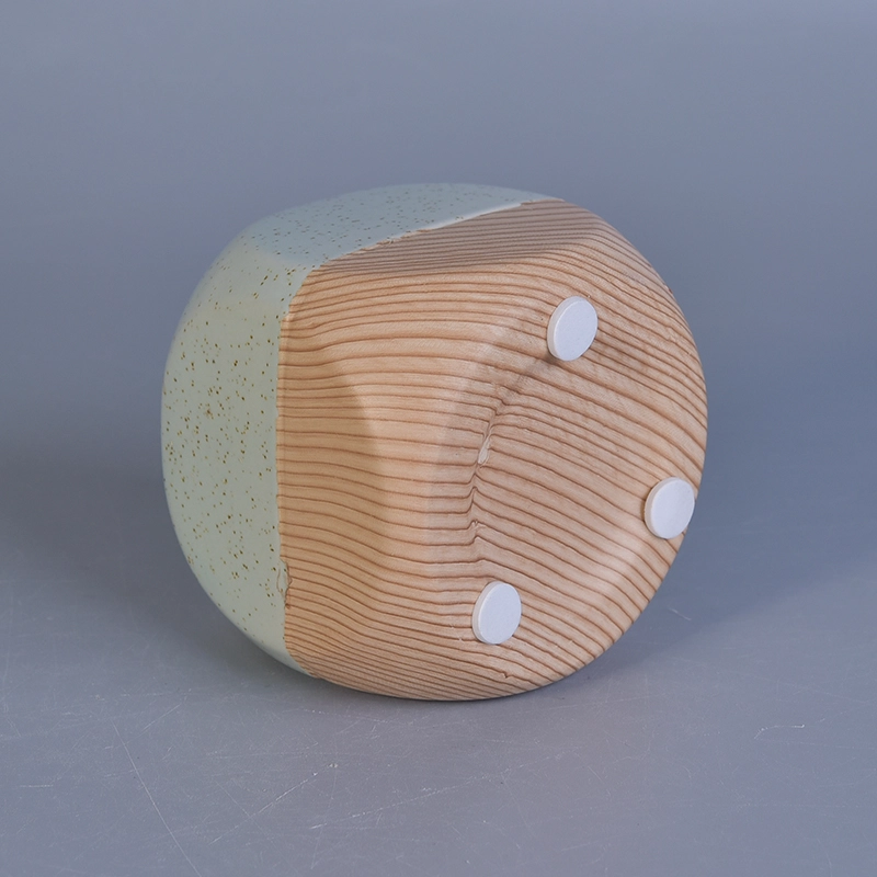 ceramic candle jar with wooden base