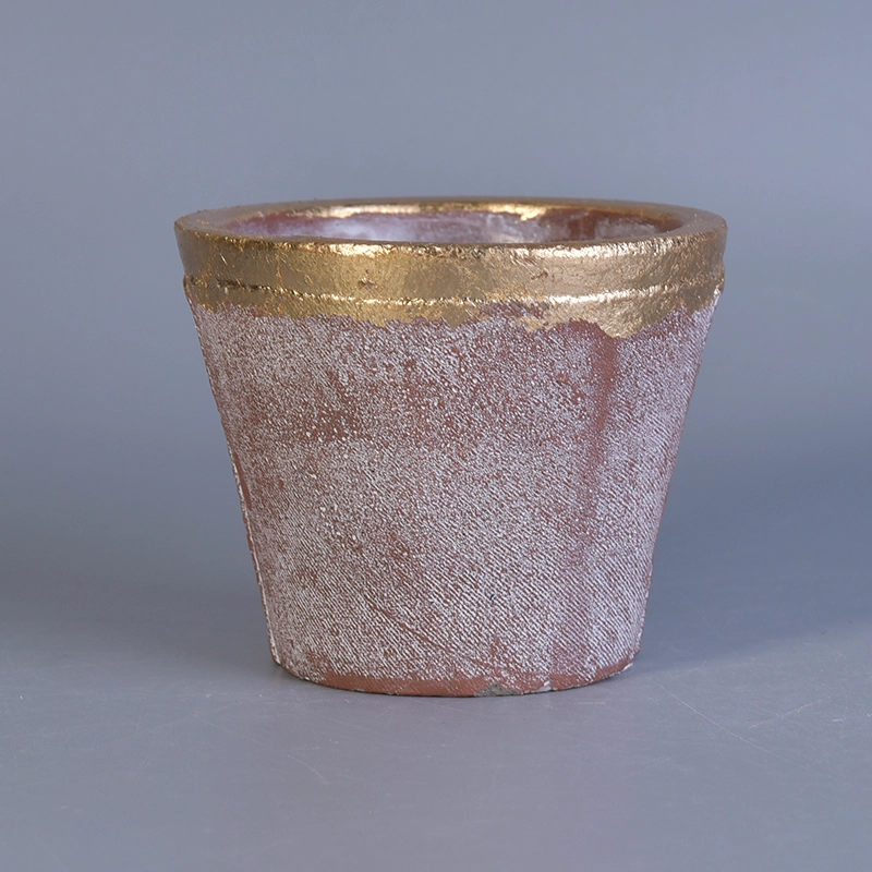 Red color taper popular concrete candle jar with gold painted