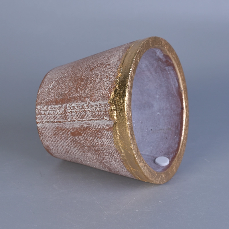 Red color taper popular concrete candle jar with gold painted