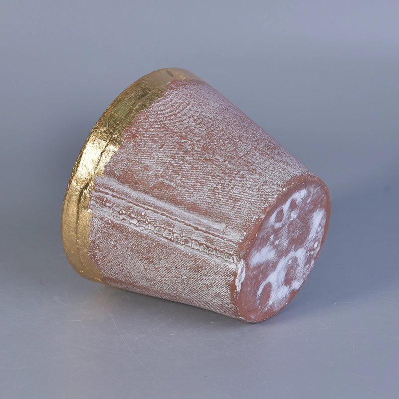 Red color taper popular concrete candle jar with gold painted