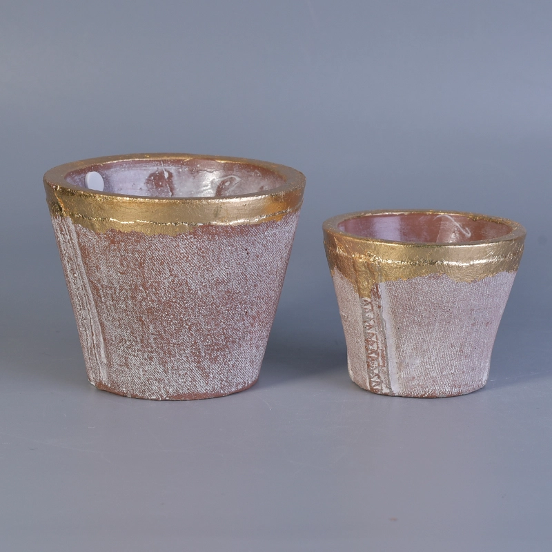 Red color taper popular concrete candle jar with gold painted