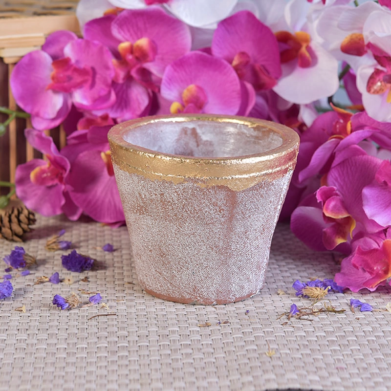 Red color taper popular concrete candle jar with gold painted