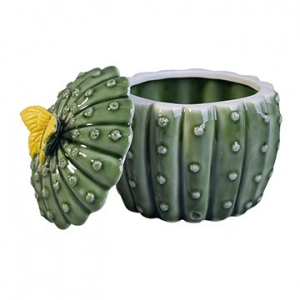Portacandele decorativo cactus in ceramica con coperchio