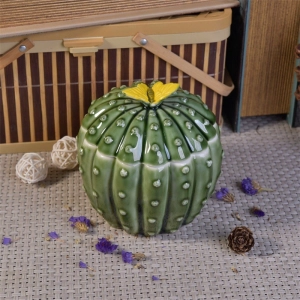 Portacandele decorativo cactus in ceramica con coperchio