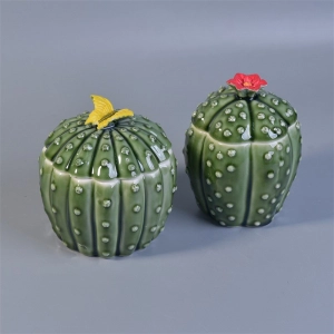 Portacandele decorativo cactus in ceramica con coperchio