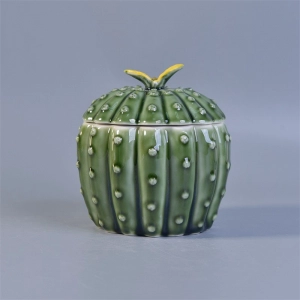 Portacandele decorativo cactus in ceramica con coperchio