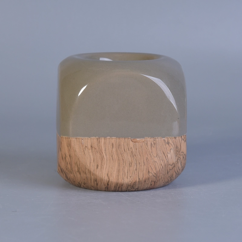 Popular shape hand painted tree pattern ceramic candle jars Wood style square ceramic tea light candle holder wholesale