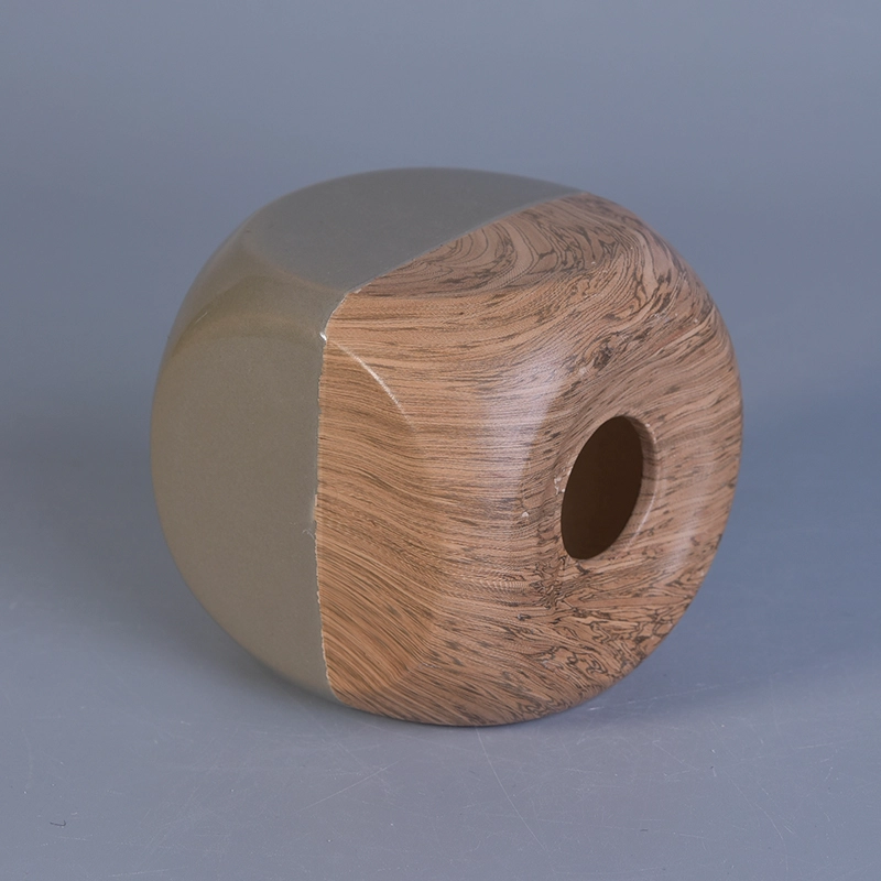 Popular shape hand painted tree pattern ceramic candle jars Wood style square ceramic tea light candle holder wholesale