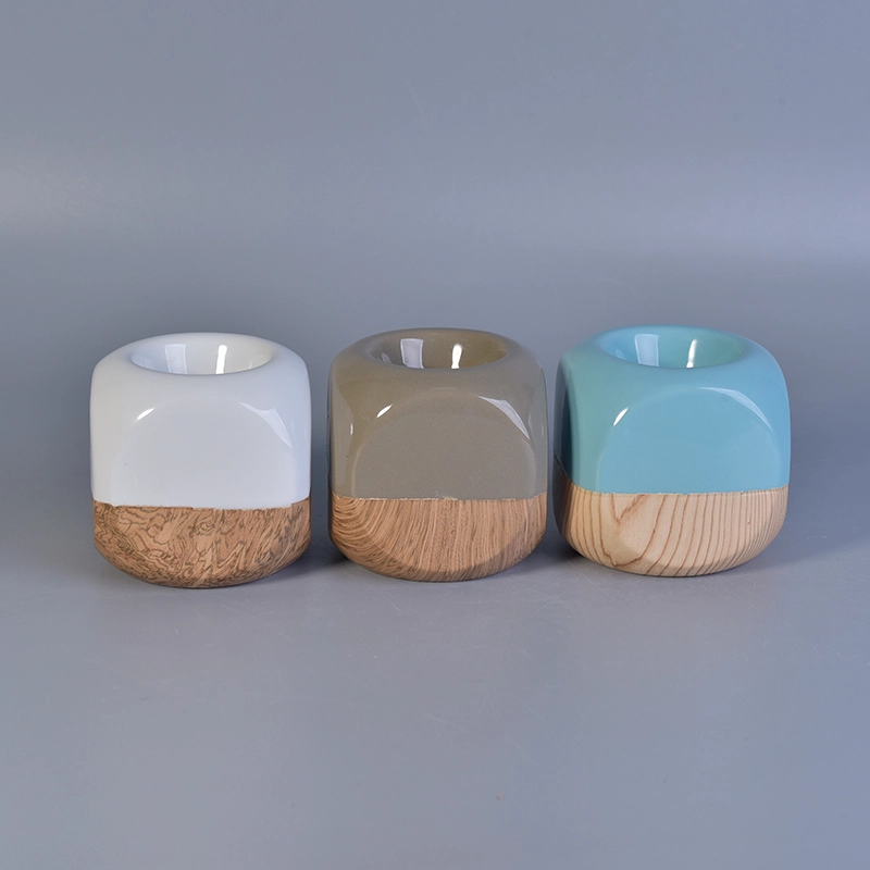Wood style square ceramic tea light candle holder wholesale