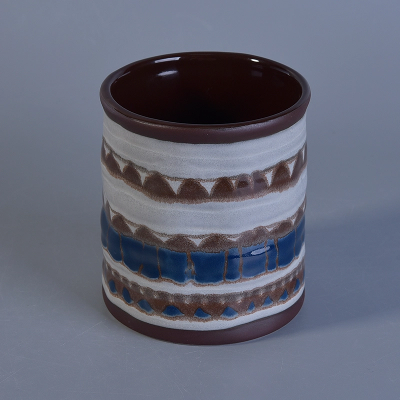 Reactive glazed with handpainting ceramic candle jar for home fragrance