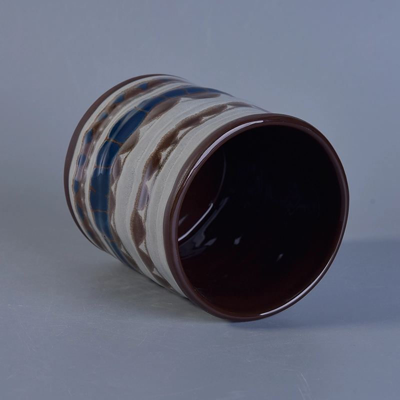Reactive glazed with handpainting ceramic candle jar for home fragrance