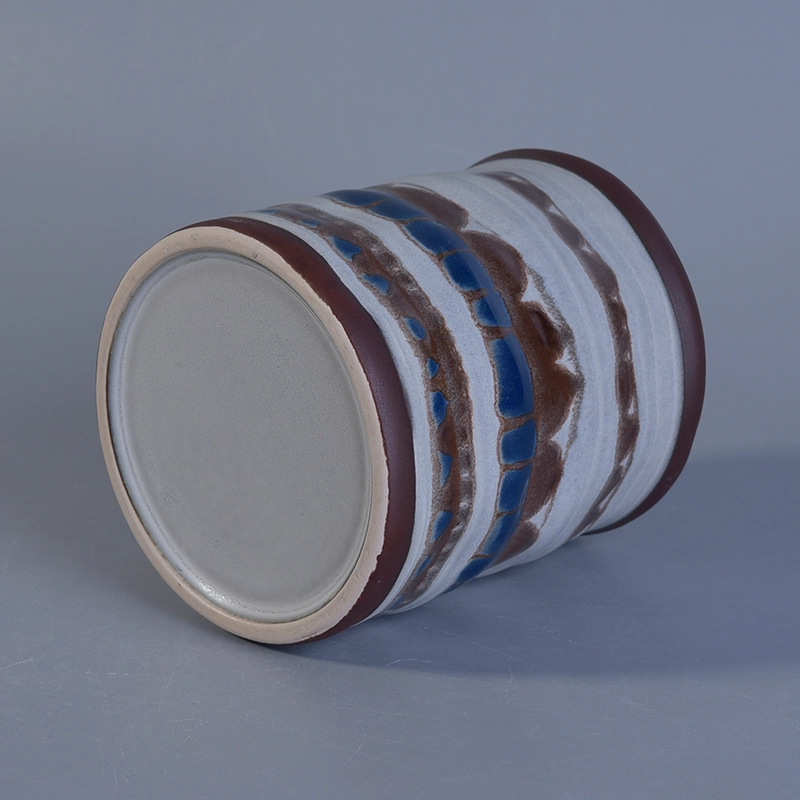 Reactive glazed with handpainting ceramic candle jar for home fragrance