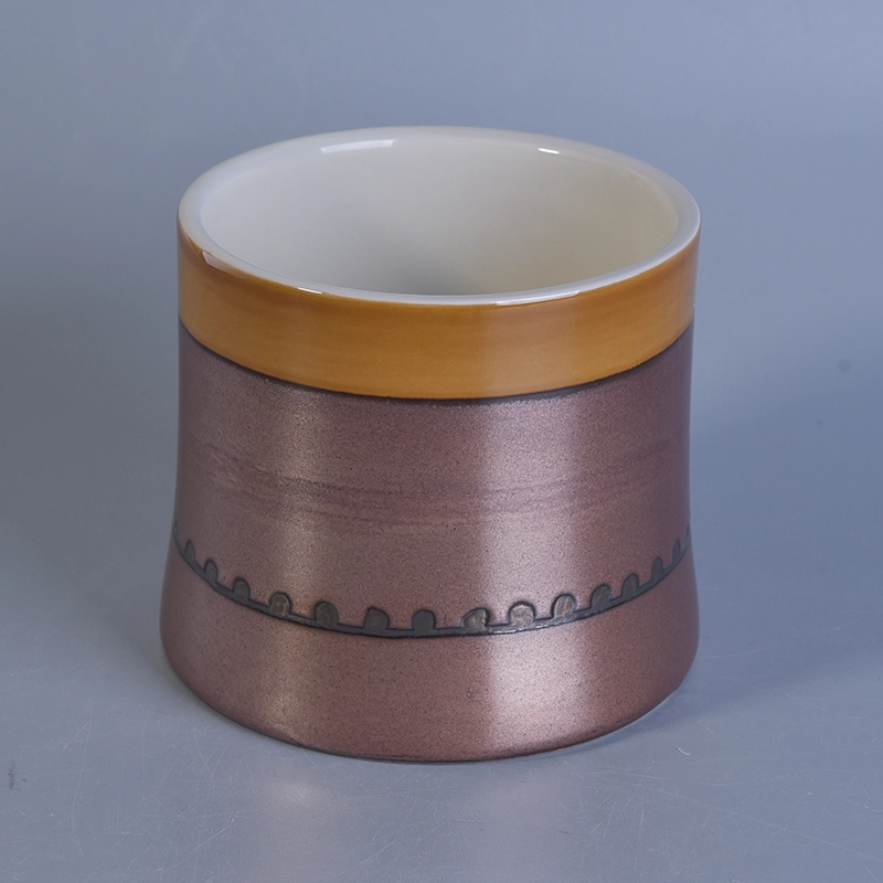 Empty Ceramic Candle Holders with Metal Glazing for Home Fragrance