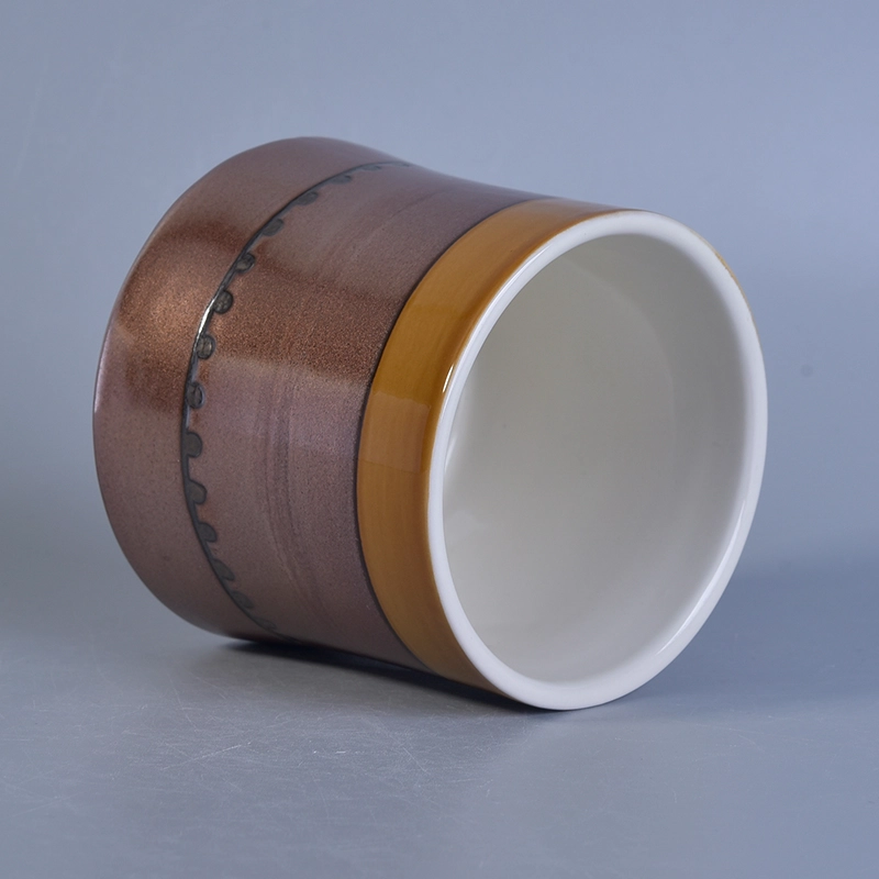 Empty Ceramic Candle Holders with Metal Glazing for Home Fragrance