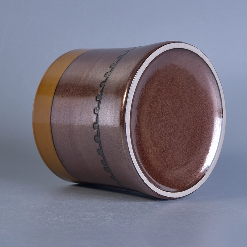 Empty Ceramic Candle Holders with Metal Glazing for Home Fragrance