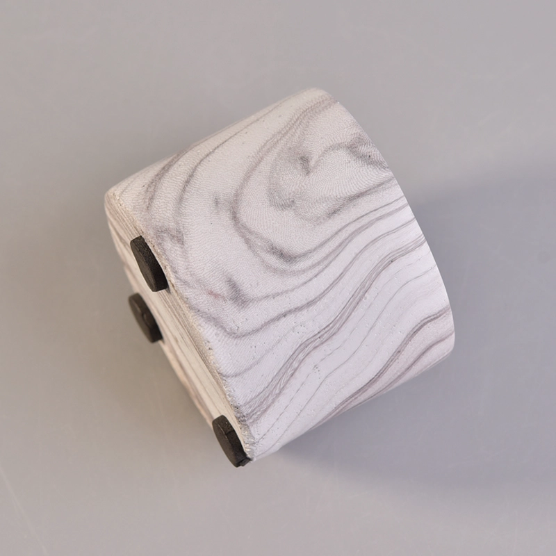 wooden effect concrete candle holder 