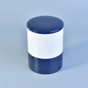 Dolomite white and blue ceramic jar wtih lid