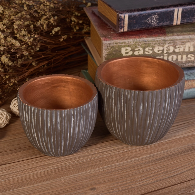 glass mason jar with handle and straw Low MOQ copper painted bowl design concrete candle vessel
