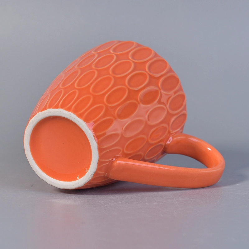 Orange wholesale ceramic candle cup with handle
