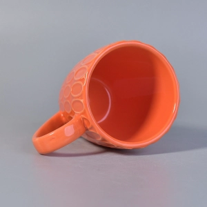 Orange wholesale ceramic candle cup with handle