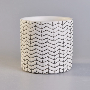 Novel debossed black painted cylinder ceramic candle jars wholesale
