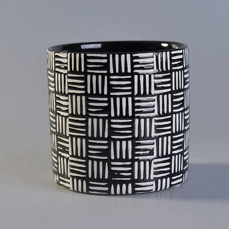Black embossed painted cylinder ceramic candle jars wholesale Black embossed painted cylinder ceramic candle jars wholesale