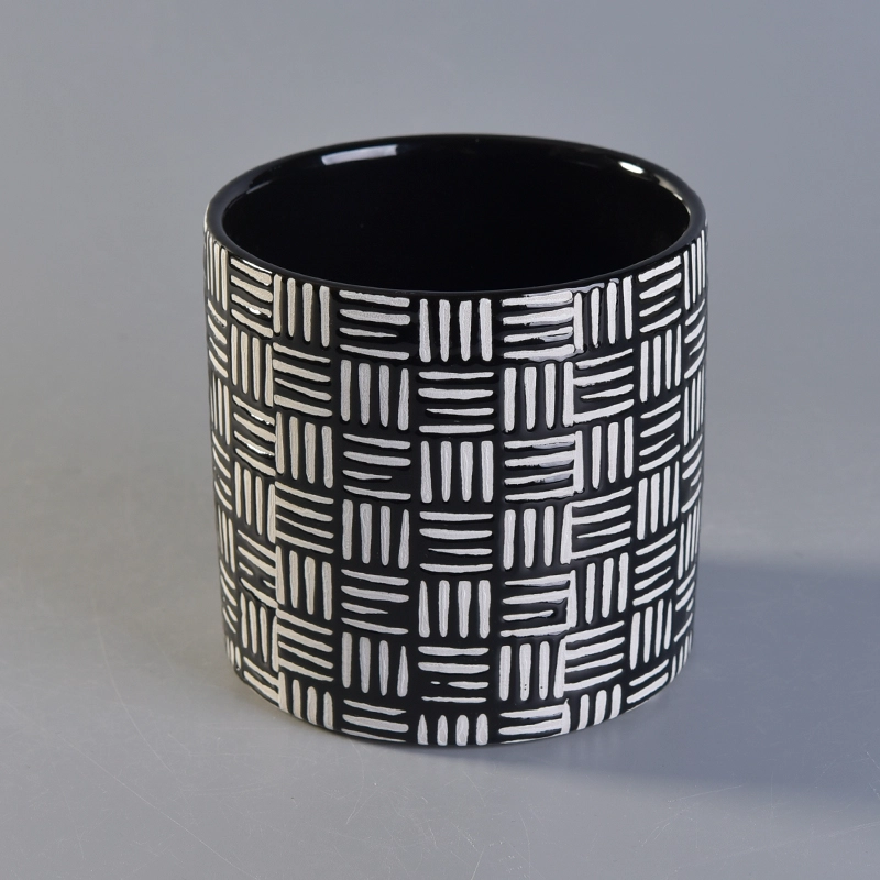 Black embossed painted cylinder ceramic candle jars wholesale Black embossed painted cylinder ceramic candle jars wholesale