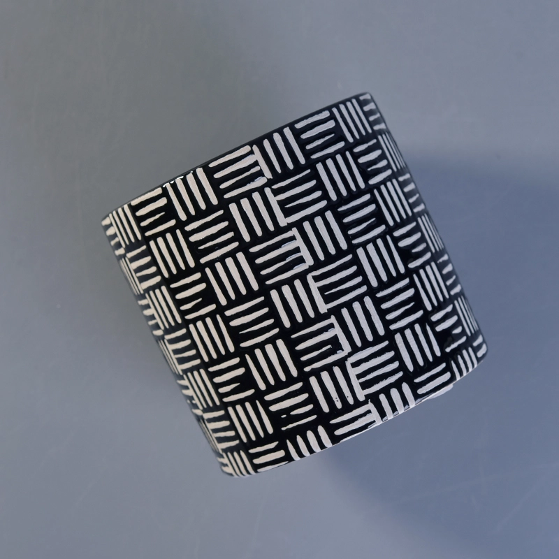 Black embossed painted cylinder ceramic candle jars wholesale Black embossed painted cylinder ceramic candle jars wholesale