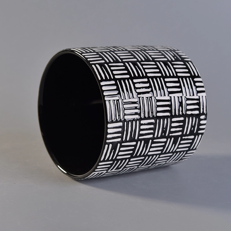 Black embossed painted cylinder ceramic candle jars wholesale Black embossed painted cylinder ceramic candle jars wholesale