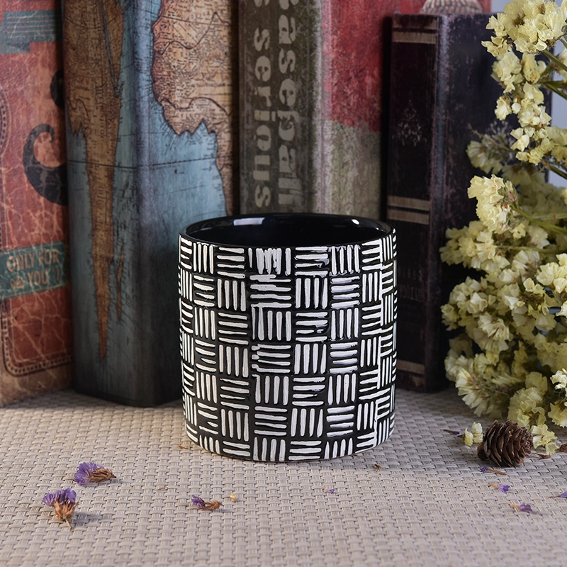 Black embossed painted cylinder ceramic candle jars wholesale Black embossed painted cylinder ceramic candle jars wholesale