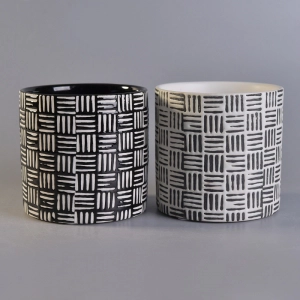 Itim na embossed pininturahan silindro ceramic kandila garapon pakyawan