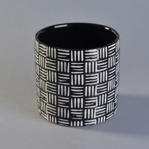 Itim na embossed pininturahan silindro ceramic kandila garapon pakyawan